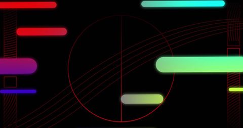 Gradient Shapes Against Abstract Patterns on Black Canvas