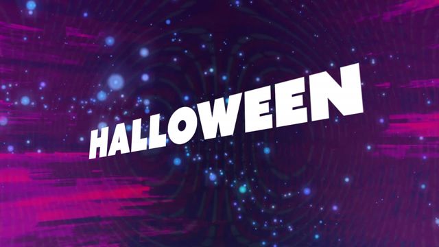 Energetic design features 'Halloween' in bold white text with a striking background of pink and purple streaks and blue glowing lights. Useful for Halloween event promotions, holiday invitations, party banners, digital marketing campaigns, or festive greeting cards creating a fun and spooky ambience.