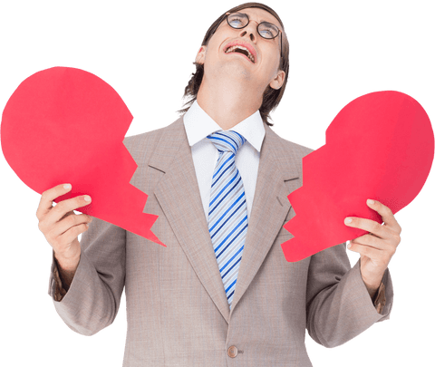 Distressed Man Holding Broken Heart, Transparent Background