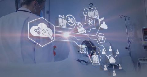 Helth technology: clinician monitoring patient with digital interface