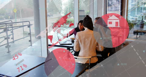 Business Meeting with Financial Data Overlay at Modern Office