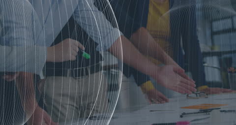 Diverse Team Collaborative Meeting with Digital Interface Overlay