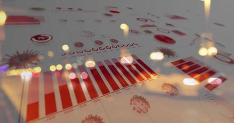 Abstract covid-19 statistics over city lights in pandemic study