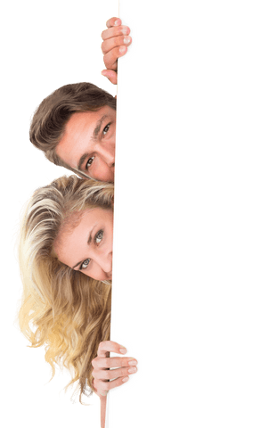Smiling Couple Peeking from Behind Transparent Banner - Download Free Stock Videos Pikwizard.com