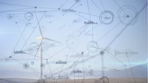 Network Connections with Wind Turbine in Background