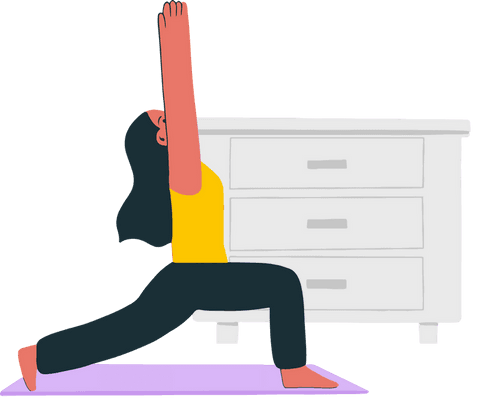 Transparent background yoga lunge pose woman in minimalist style