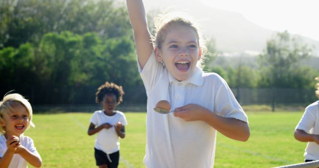 Children Participating in Egg and Spoon Race Outdoors - Download Free Stock Images Pikwizard.com