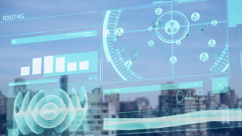 Futuristic Interface with Data Analytics Visualization in Urban Environment