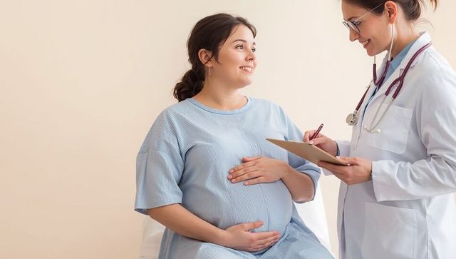 Doctor Providing Prenatal Consultation to Expectant Mother in Exam Room