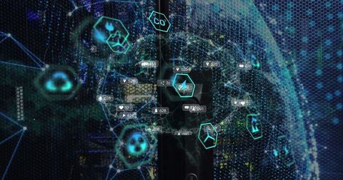 Digital Network Tracking Environmental Metrics with Neon Icons - Download Free Stock Images Pikwizard.com
