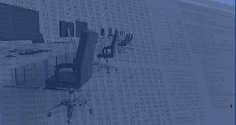 Abstract Conceptual Office Overlaid with Digital Financial Data