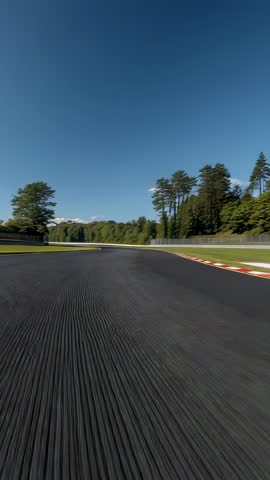 Onboard Racetrack POV Approaching Left Turn Accelerating Past Red-White Kerb Vertical Video