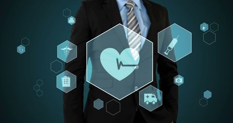 Businessman engaging with health technology virtual interface
