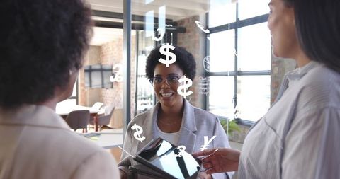 Colleagues Brainstorming with Digital Currency Symbols