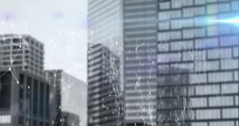 Digital Network Overlay Concept on Urban Cityscape Background