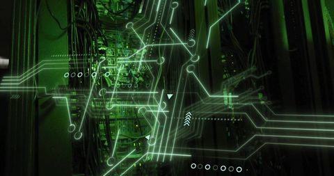 Futuristic Data Flow in Server Room