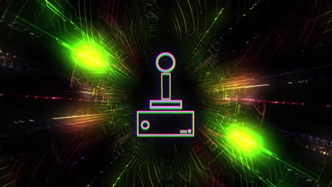 Glowing Retro Joystick Icon with Colorful Light Rays