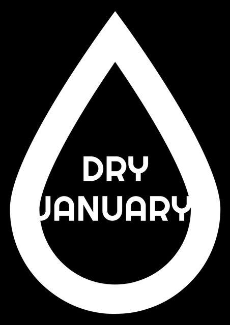 Vector image of dry january text with icon against black background, copy space. public health campaign, vector and alcohol abuse.