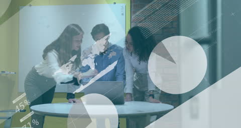 Team Collaboration with Futuristic Data Visualization in Office Environment