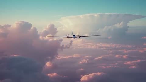 Twin-Engine Plane Navigating Vibrant Cloudscape
