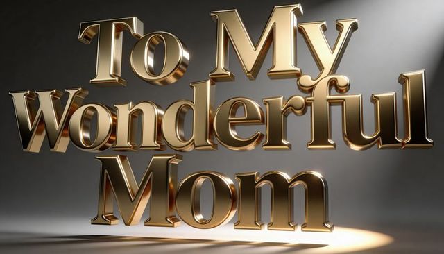 Gold 3d typographic tribute to my wonderful mom with dramatic spotlight and reflections