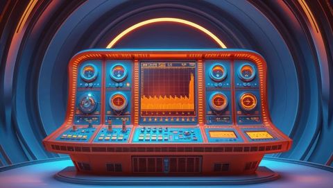 Futuristic control console with glowing orange interface, seismograph concept