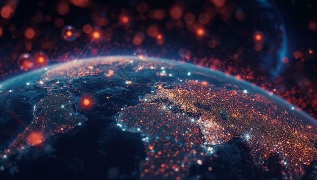Futuristic digital globe with network connections and data points