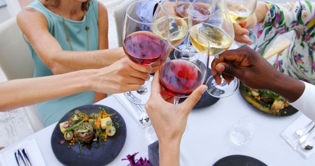 Friends Toasting with Wine Glasses at Restaurant - Download Free Stock Images Pikwizard.com