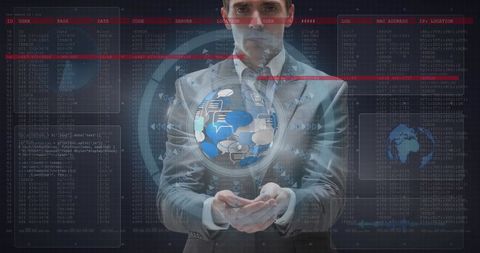 Businessman Connectivity with Digital Holographic Globe Interface - Download Free Stock Images Pikwizard.com