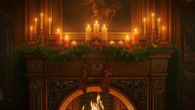 Electrifying Festive Mantel with Tartan Stockings by Fireplace