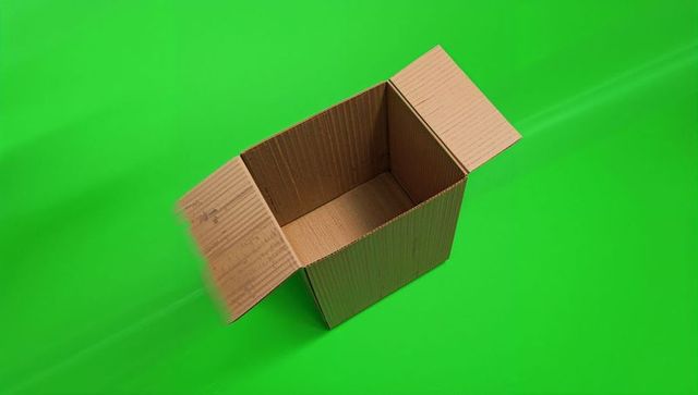 Open cardboard box on vibrant green background