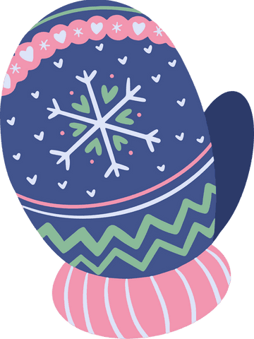 Festive snowflake mitten design on transparent background