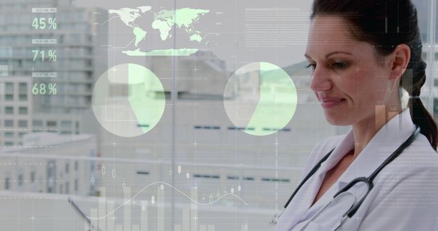 Female Doctor Analyzing Data on Transparent Screen in Modern Office - Download Free Stock Images Pikwizard.com