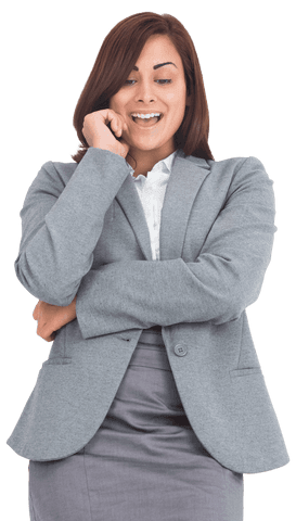 Happy Businesswoman on Transparent Background Wearing Suit