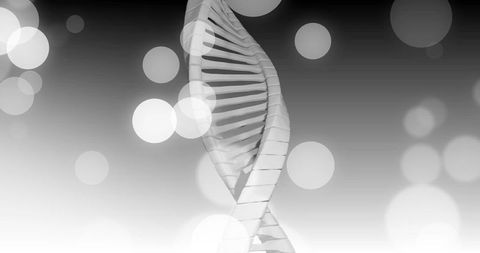 Monochrome dna double helix spiraling with geometric rectangular rungs and soft bokeh