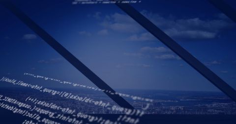 Digital Code Overlay on City Aerial View