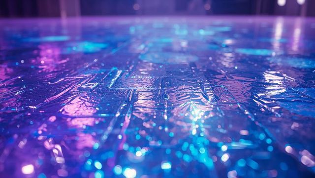 Neon Reflections on Crinkled Floor with Wet Textured Appearance