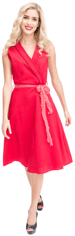 Smiling Caucasian Businesswoman in Red Dress on Transparent Background