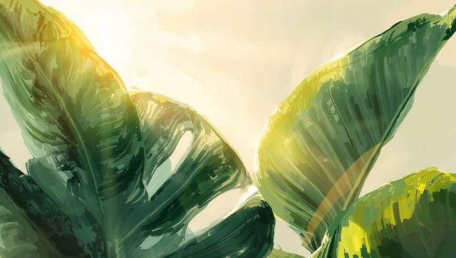 Illuminating Tropical Leaves at Sunrise with Golden Sunlight