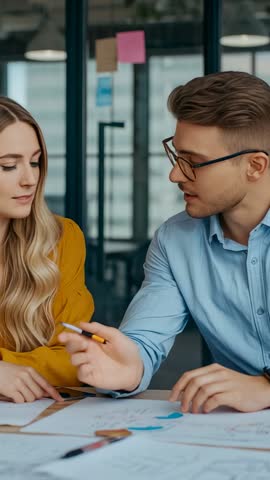 Young Professionals Collaborating and Analyzing Data Charts During Office Meeting