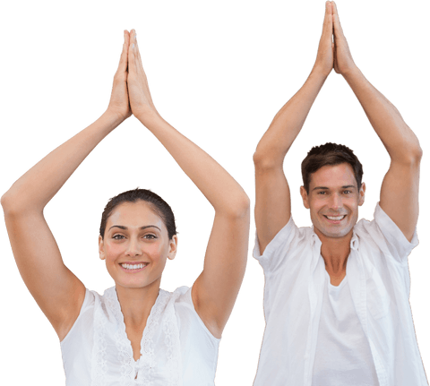 Healthy Couple Practicing Yoga on Transparent Background