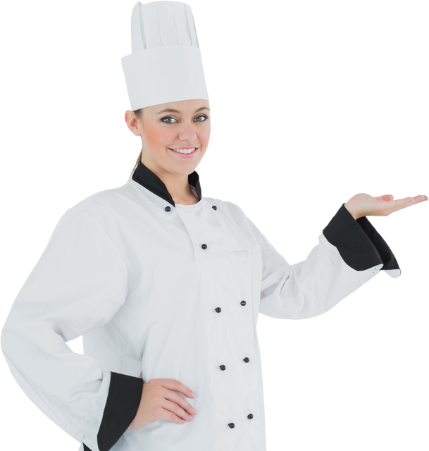 Transparent Smiling Female Chef Presenting with Open Hand - Download Free Stock Videos Pikwizard.com