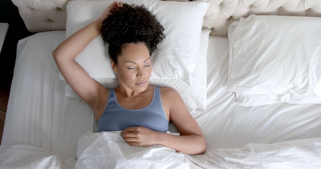 Relaxed Woman Asleep in Comfortable Bedtop View - Download Free Stock Images Pikwizard.com