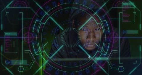 Focused Hacker Analyzing Data on Futuristic Digital Interface - Download Free Stock Images Pikwizard.com