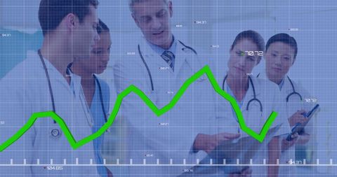 Diverse doctors analyzing healthcare financial data