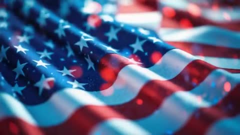 Close-Up of Majestic Rippling American Flag with Particle Effects