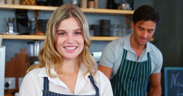 Smiling Barista and Colleague Working at Coffee Shop Counter - Download Free Stock Images Pikwizard.com