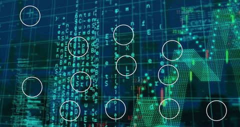Abstract flowchart with code and graphs digital interface