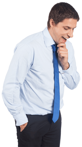 Transparent energetic businessman holding chin and pondering