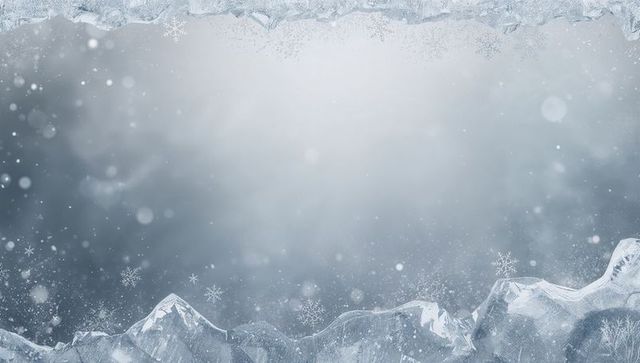 Misty Frosted Ice Frame with Falling Snowflakes and Translucent Glacial Border